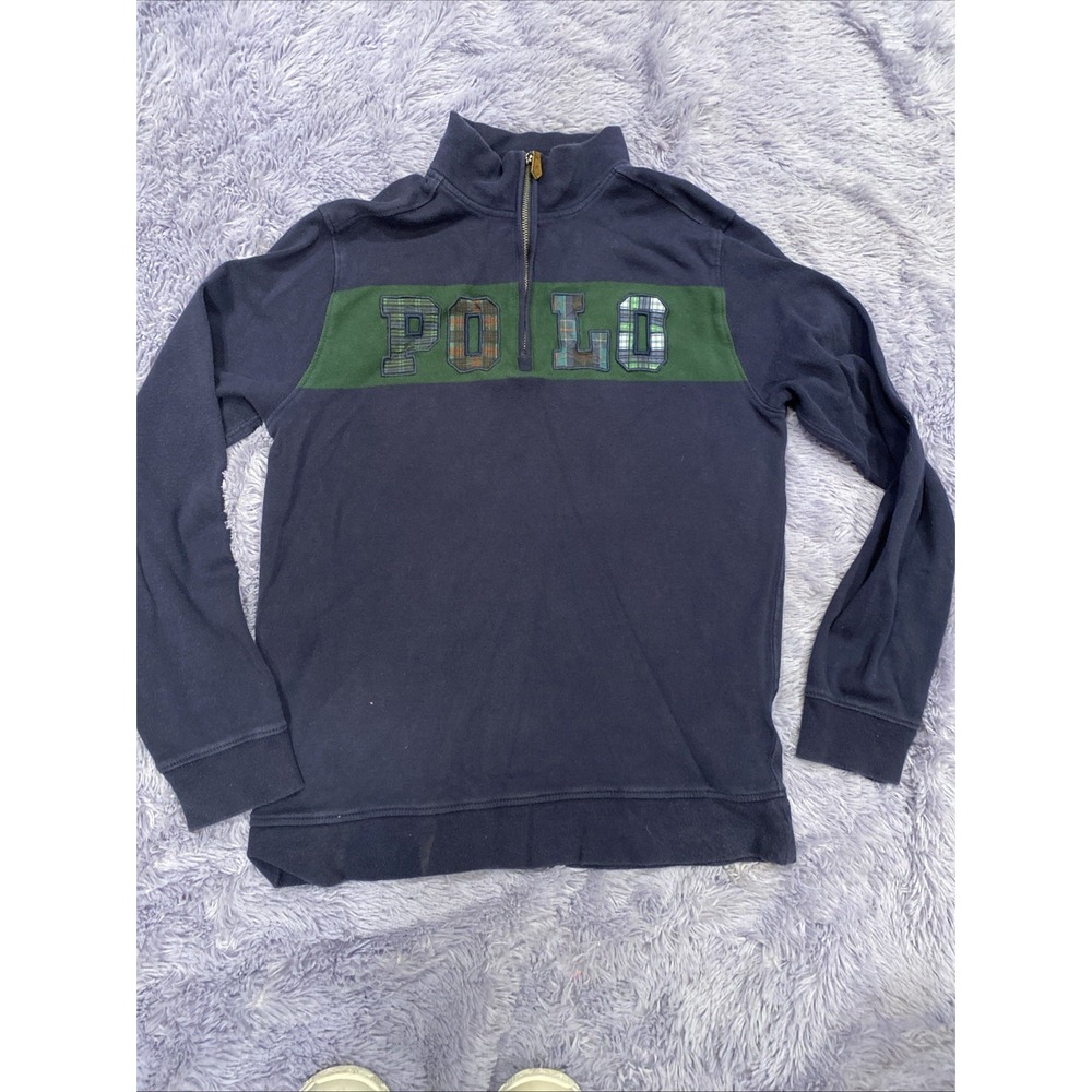 Polo Ralph Lauren 1/4 Zip Pullover Long Sleeve Plaid Logo Preowned